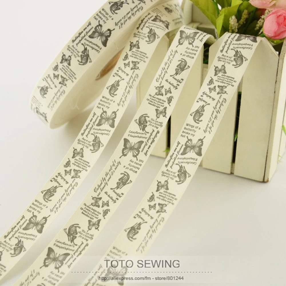 Retail 2.5CM Width Label Zakka Cotton Ribbons Butterfly Pattern Label Sewing Accessory Clothing Bags Handcarfts Home Textile