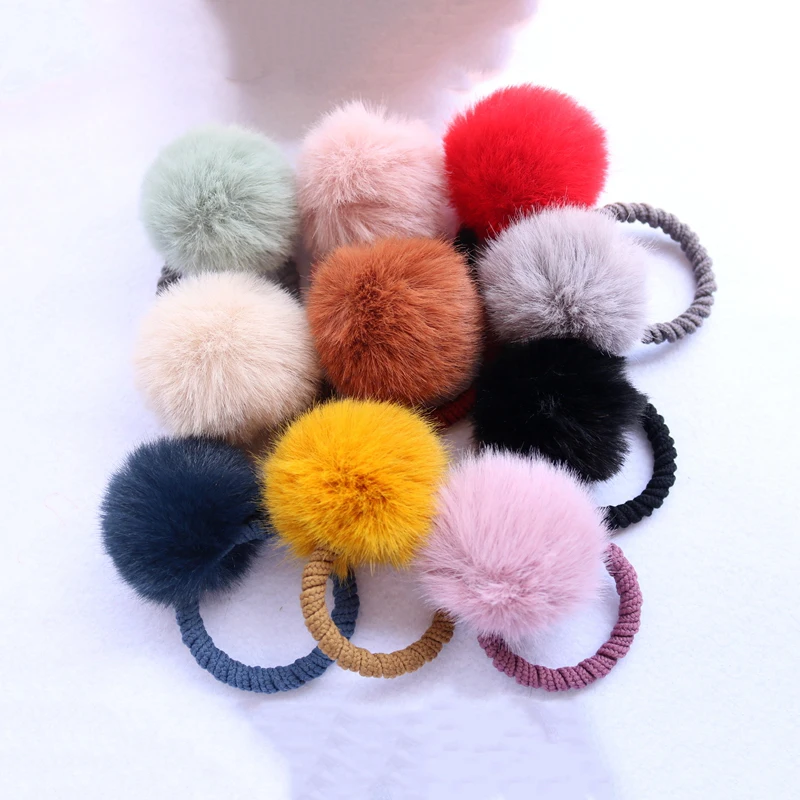 10pcs/set Multicolor Hair Bands Cute Furry Ball Elastic Hair Ties For Children Girls Scrunchies Ponytail Holder Hair Accessories