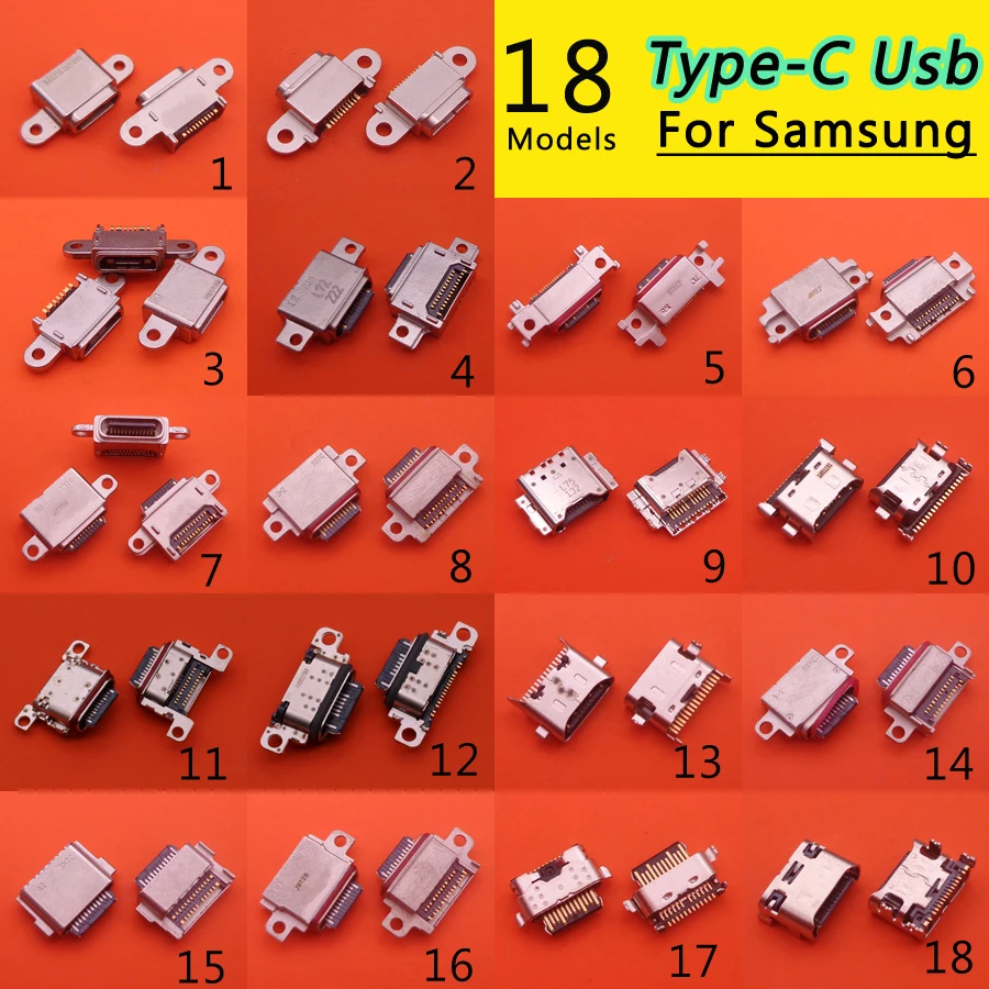 

18models Type-C USB Jack Charging Connector Port For Samsung Galaxy A20 A30 A40 A50 A60 A70 S5 Mini S7 S8 S9 S10 S20 S21 + Plus