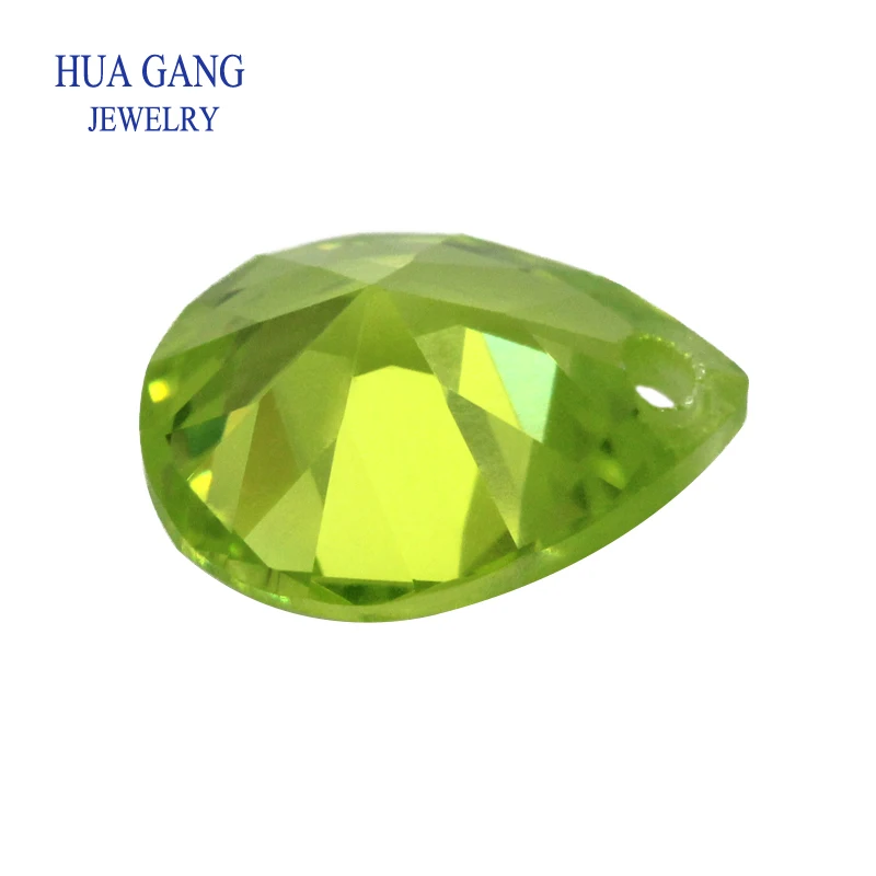 AAAAA Pear Shape Brilliant Green Cubic Zirconia Stone With Hole For Jewelry Making 4x6~10x14mm High Quality CZ Beads