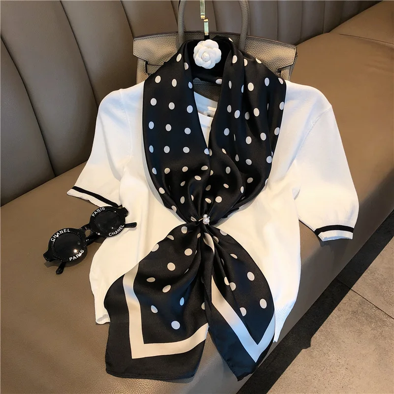 

Ladies Large Size Classical Soft Shawl Wrap Hijab Women Erchape Bandana Foulard Kerchief 90x90cm Dot Printed Square Silk Scarf