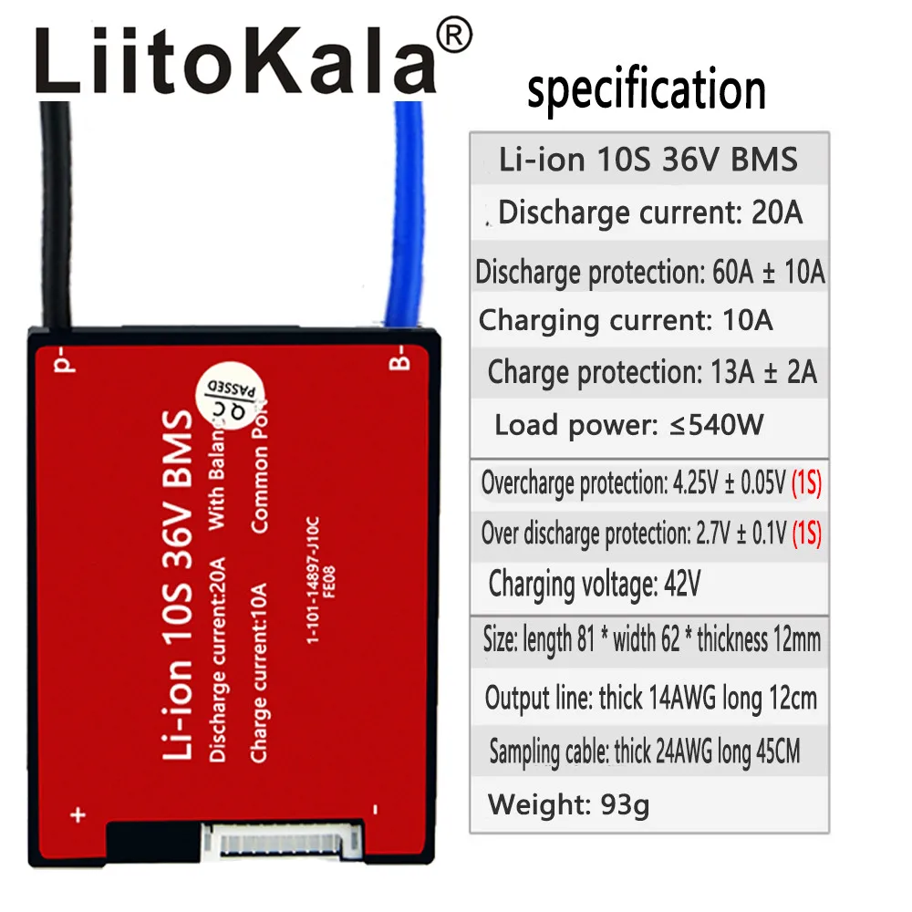 LiitoKala 10S 13S 16S 20S BMS 20A 36V 48V 60V 72V PCM PCB for 3.7V lithium ion battery pack 18650 NMC E-bicycle Scooter NTC