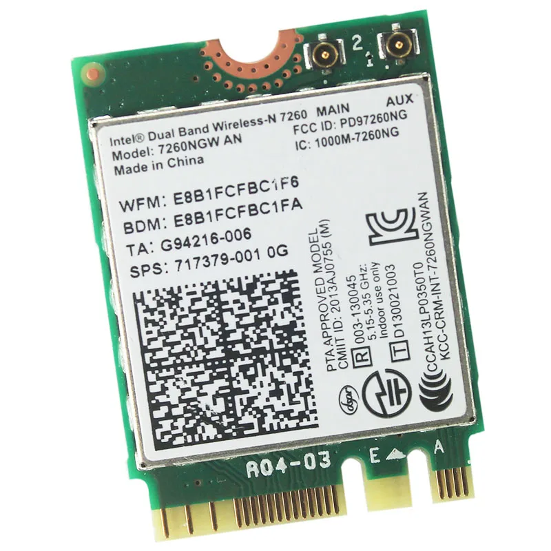 Intel Dual Band Wireless-N 7260NGWAN 7260NGW 7260AN SPS 717379-001 300Mbps BT 4.0 NGFF M.2 wifi wireless Card for Elite Book