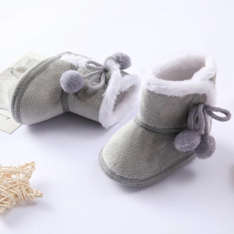 Baywell-Botinhas antiderrapantes para bebês, botas de neve de pele para meninos infantis, botas para inverno, sapatos quentes para bebê, 0-18 meses