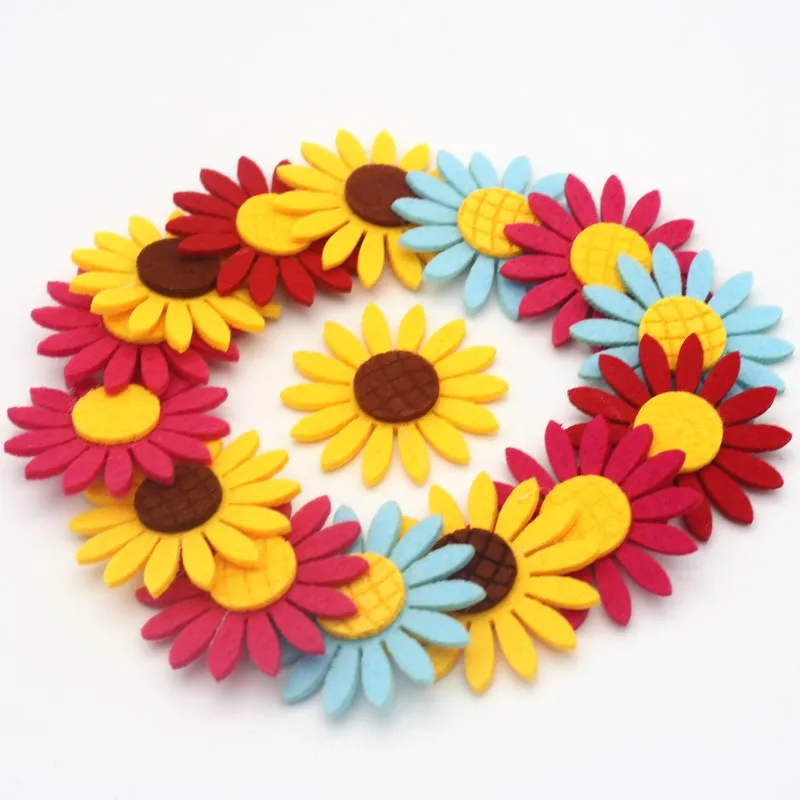 4/6cm Mix Sunflower Patches Stick-on Fabric Pads Flower Felt Fabric Pad DIY for Scrapbooking Wedding Decors Clothing Accessories