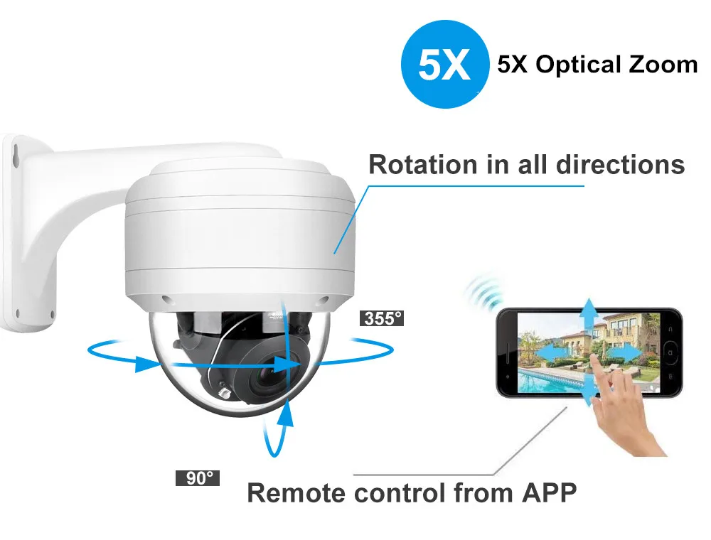 اسمارٹ 4k 8MP POE IP PTZ کیمرہ آؤٹ ڈور سیکیورٹی 5X زوم آڈیو کیمرہ IR 30m Danale Security Protection Human Detection