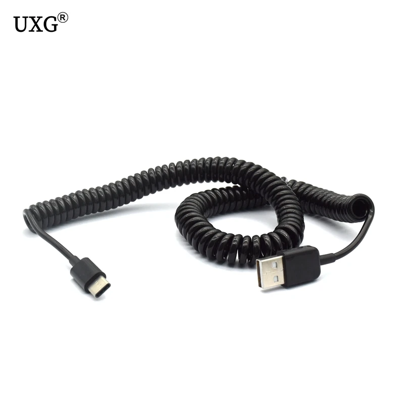 USB C타입 코일 스프링 케이블, 삼성 갤럭시 S10 S9 S8 플러스 고속 충전 USB-C, 개폐식 연장 충전기 케이블 코드