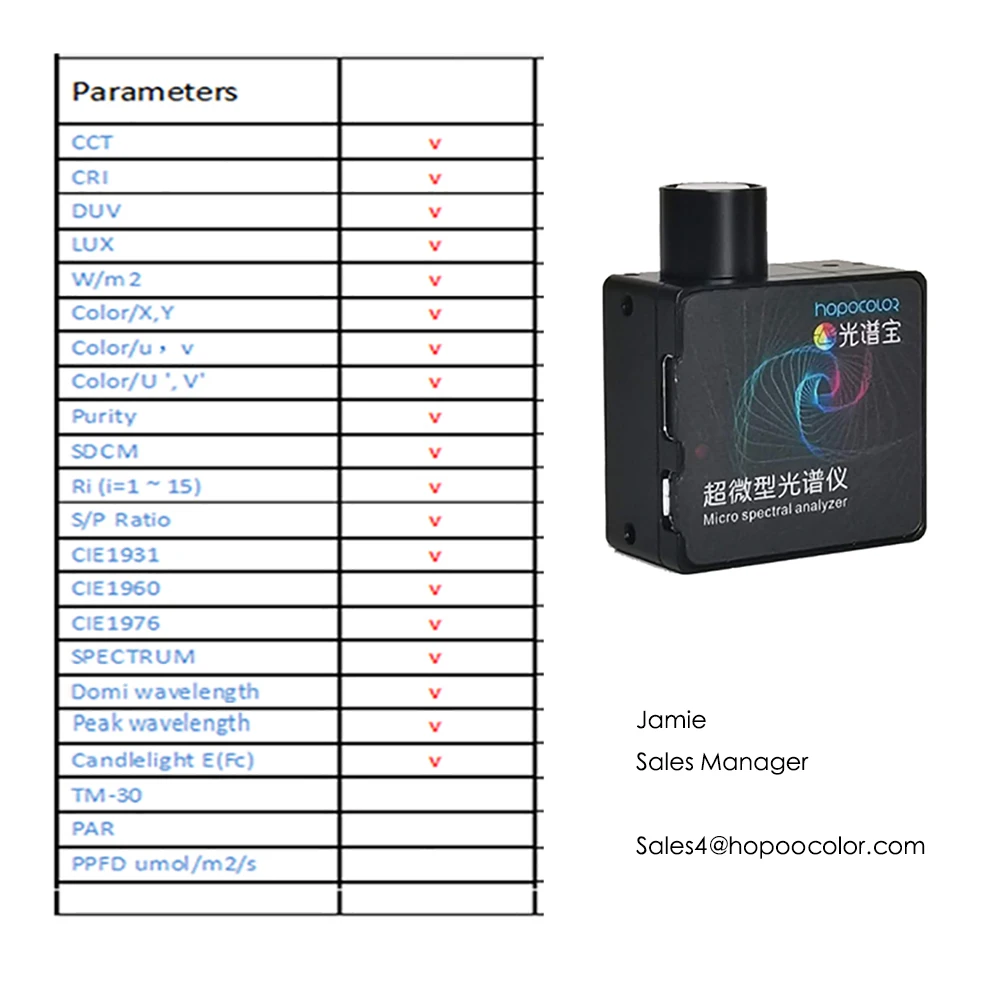 Hopoocolor Mini Spectrometer Handheld CCT CRI Meter for spectral illuminance meter  HPCS300