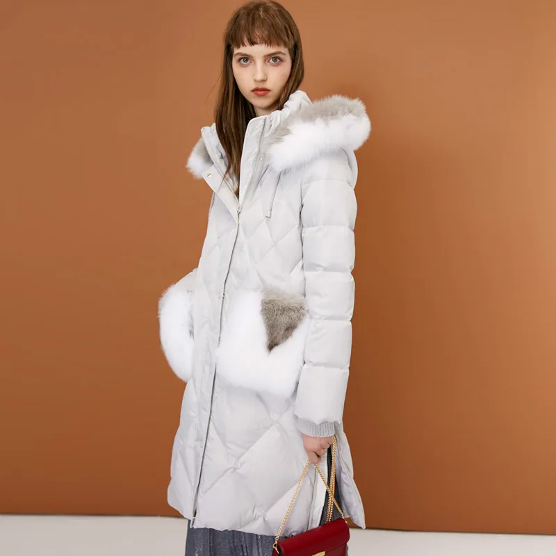 Winter Coat Boollili Women White Duck Down Jacket Fox Fur Collar Long Puffer Jacket Women 2023 Korean Warm Parka