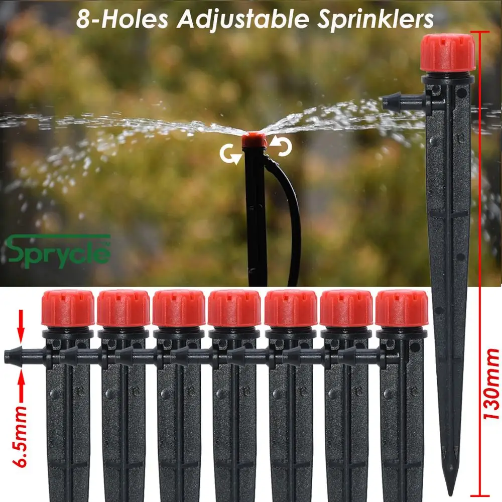 SPRYCLE Garden Watering Drip Irrigation Adjustable Sprinkler 360 Degree Dripper Nozzles Inserting Ground 4/7mm Hose Greenhouse