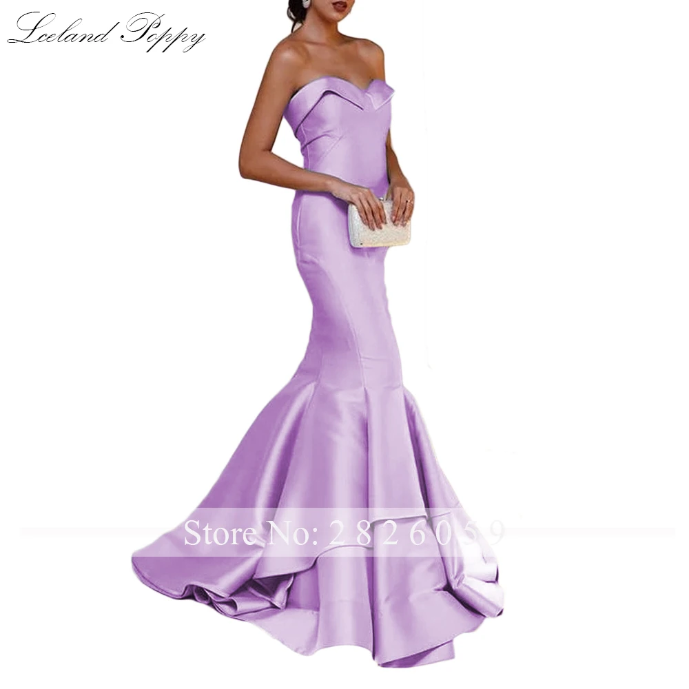 Lceland papoula elegante strapless sereia cetim vestidos de noite sem mangas até o chão formal vestidos de noite em camadas robe de soiree