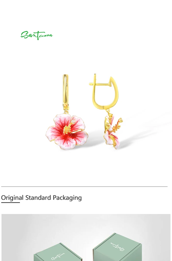 SANTUZZA Silber-Ohrringe für Damen, Echtes 925 Sterling Silber, Rosa Blühende Blumen-Ohrhänger, Feiner Schmuck, Handgefertigt mit Emaille – Detail 5