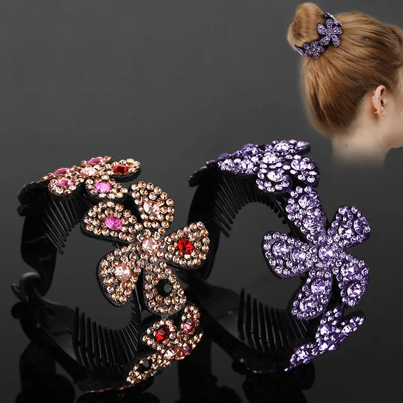 2022 New Fashion Rhinestone Flower Ponytail Buckle Twist Chuck Hairpin Hair Claw for Women Girl Hair Accessories Headwear