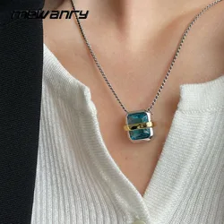 MEWANRY Silver Color Blue Zircon Necklace for Women Geometric Temperament Minimalist Chic Luxury Christmas Jewelry Gifts