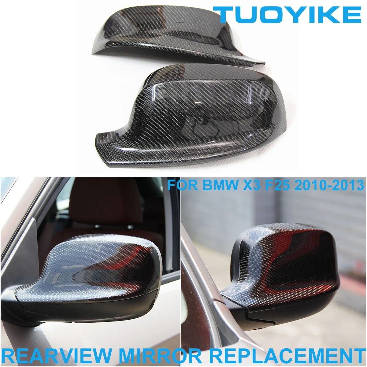 

2PCS LHD RHD Car Real Dry Carbon Fiber Rearview Side Mirror Cover Trim Shell Cap Stick Full Repalcement For BMW X3 F25 2010-2013