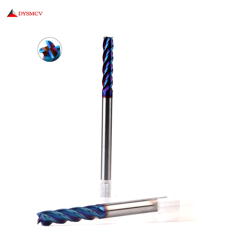 1PC HRC65  4mm End Mill  4 Flute D4*15*75 75mm Long Fattened End Mills Straight Slim Shank nACo-Blue Coated Milling Cutter