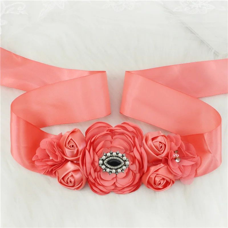 Roze Bourgondië Witte Bloem Riemen Voor Vrouwen Meisje Bloem Stijl Bruids Prom Dress Accessoires Bruidsmeisje Sash Bloemen Riem Tailleband