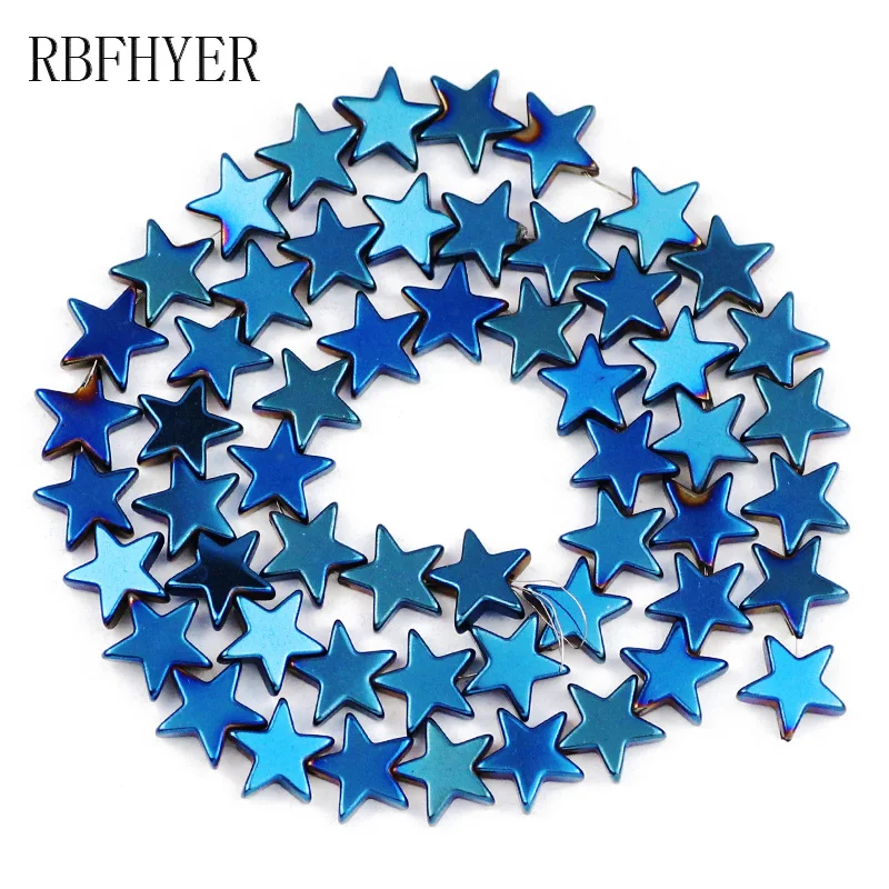 RBFHYER Blue Five-Pointed Star 4/6/8/10mm Hematite Natural Stone Charm Loose Beads For Handmade Jewelry Making Diy Bracelet