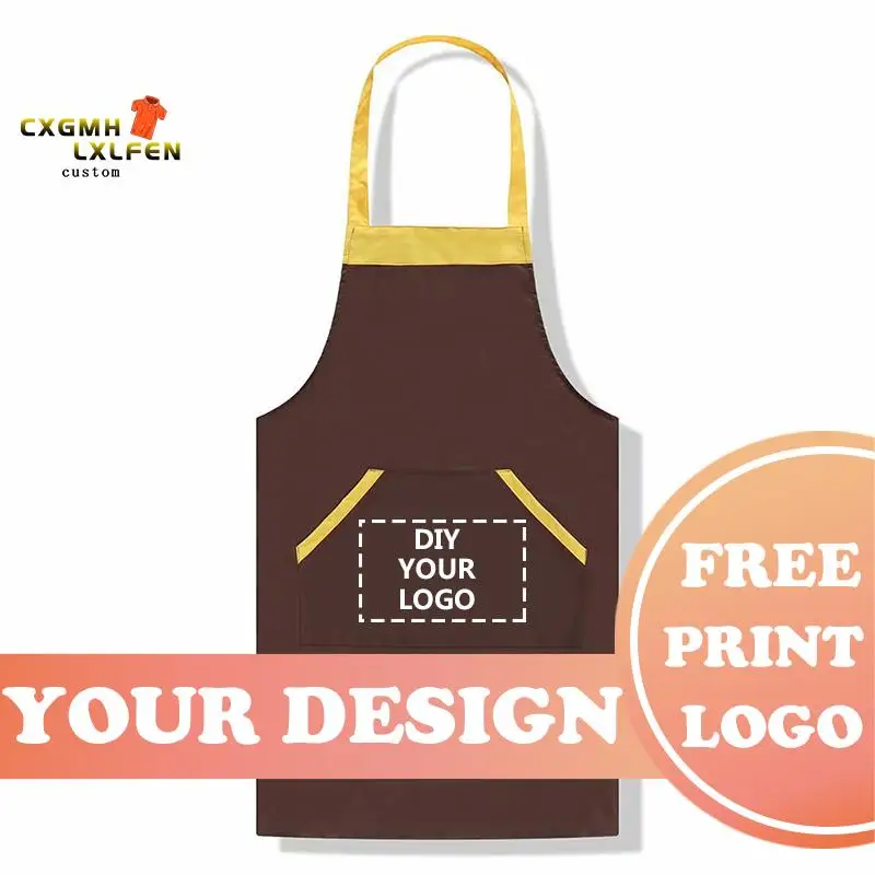 DIY Custom LOGO New Pure Color Cooking Kitchen Canvas Apron Unisex Woman Men Chef Waiter Cafe Shop BBQ Hairdresser Aprons