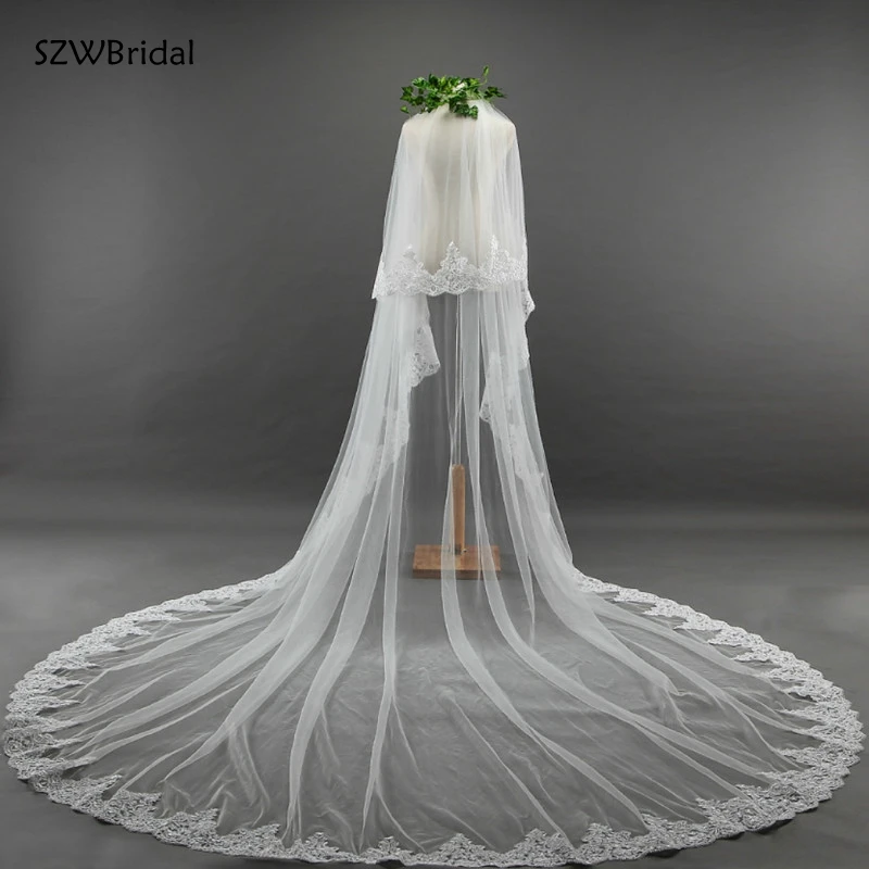 New Arrival Two-Layer Wedding Veils 3.5 Meter Lace Bridal Veil Long Wedding Accesorios Novia Boda Bridal Headwear With Comb