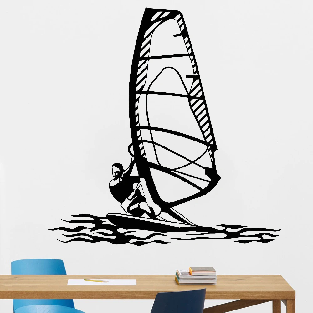 Windsurfing Water Sports Wall Decal Gymnasium Art Decor Windsurfer Vinyl Wall Stickers Beach Style Kids Bedroom Decoration Z115