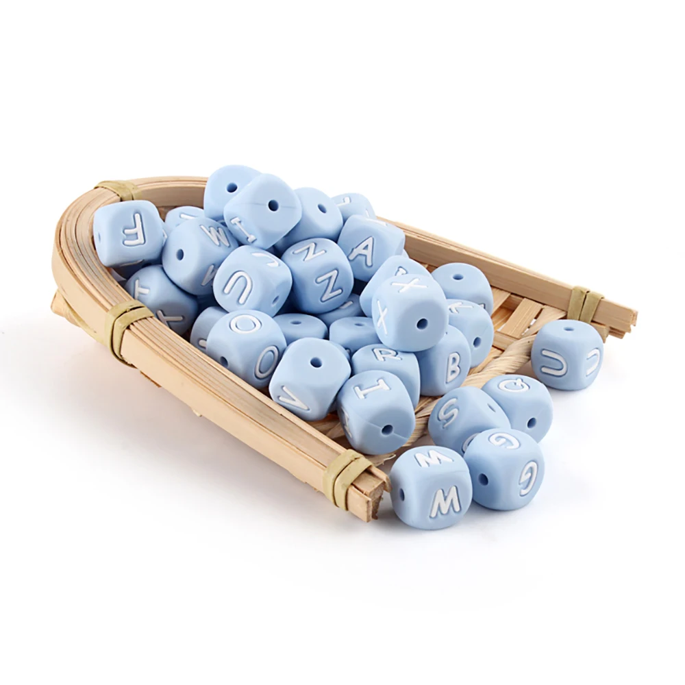 10pcs Alphabet English Silicone Letter Beads 12mm BPA Free Food Grade Baby Teething Toy Blue Green Gray Black Pink Silicone Bead