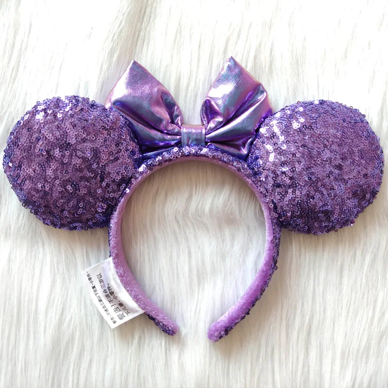 Disney Purple Sequins Mickey Mouse Ears Disneyland Minnie Headband Headwear Children Beauty Toys Cosplay Party Decoration Gift