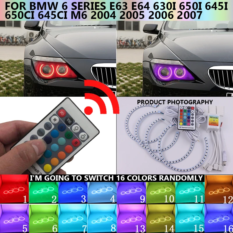 For BMW 6 SERIES E63 E64 630i 650i 645i 650Ci 645Ci M6 2004 2005 2006 2007 RGB Halo Ring Headlight lamp LED Angel eye