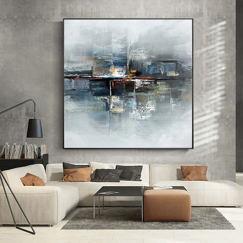 

Modern Abstract Cityscape Oil Painting on Canvas, Handmade, Textured Acrylic Painting for Office, Home Decoration, Free Shipping