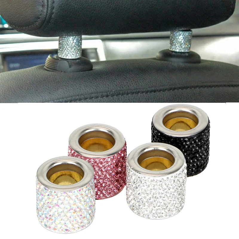 2pc Car Style Seat Rod Diamond Ring Car-styling Car Ornament Crystal Car Seat Headrest Collar Decor Charms Interior Moulding