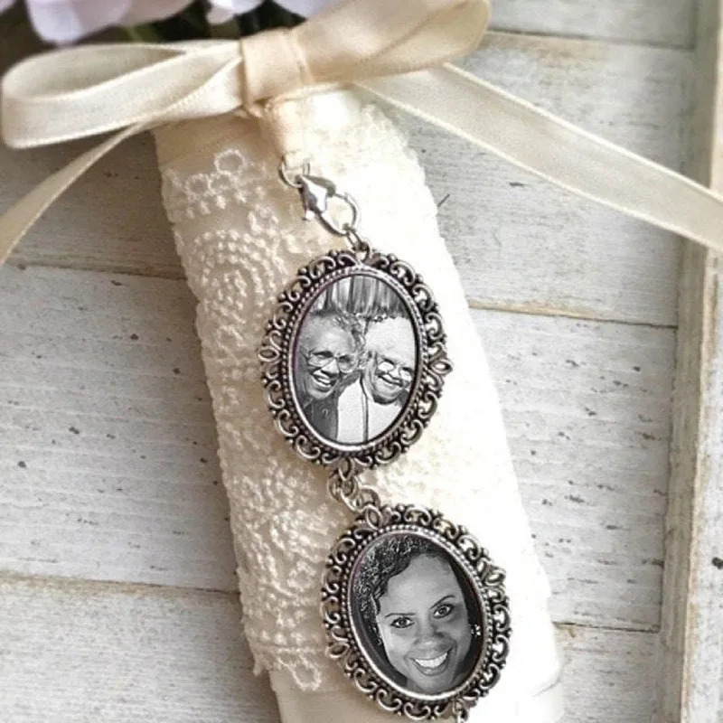 Custom Photo Charms for Bouquets, Bridal Memorial Bouquet Charm, wedding keepsake Oval photo Pendant 1 to 5, Gift  for bride