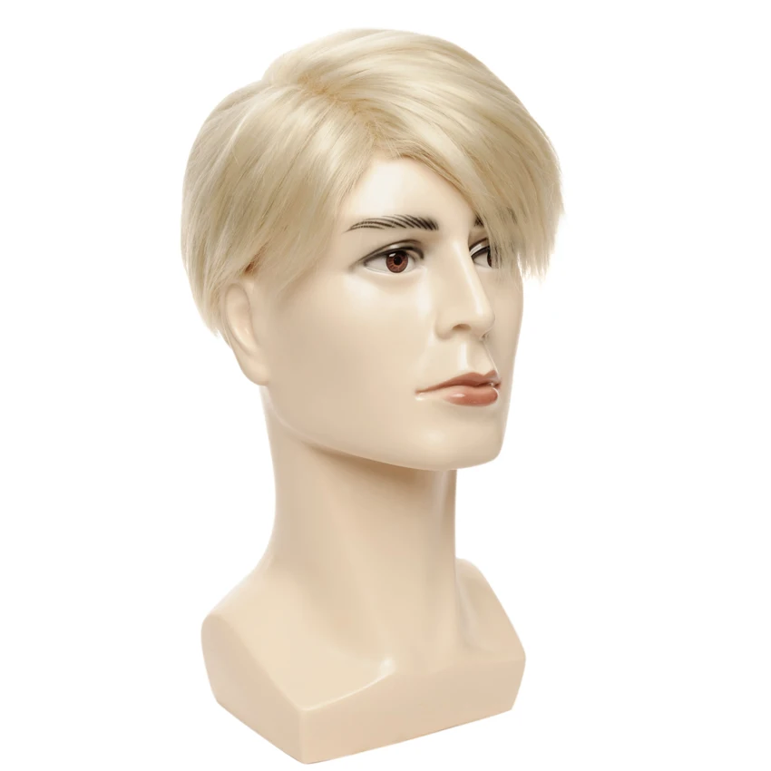 Gres Short Blonde Wigs Men Synthetic Wig Male Straight Side Parting High Temperature Fiber