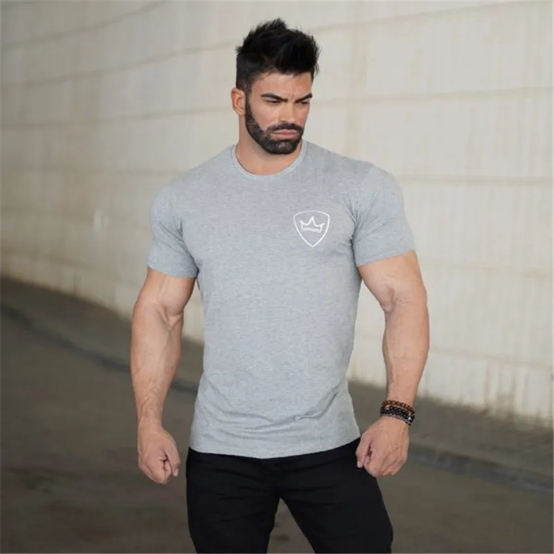 2024 Summer Sports T Shirt Men Fitness Bodybuilding Shirt Tights Short Sleeve t shirt Men Tee Tops Cotton O-Neck gyms T-Shirt