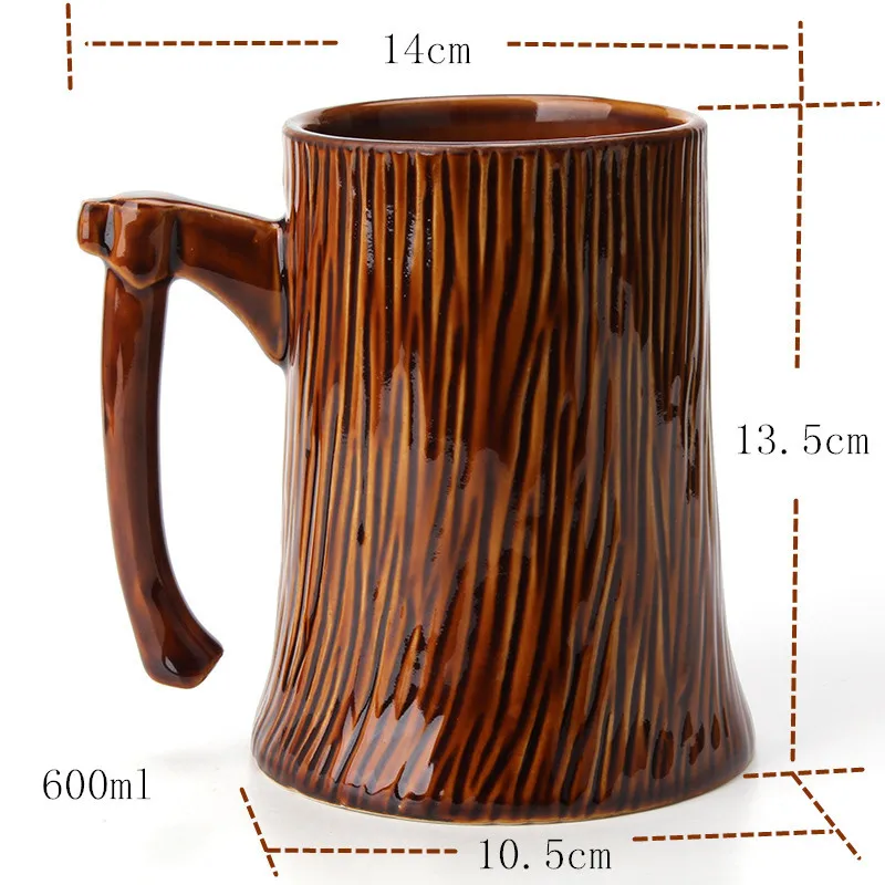 Retro Stump Shaped Axe Handle Beer Mug 600ML Ceramic Coffee Milk Mug Gifts Creative Drinkware Coffee Tea Cups Novelty Milk Cup