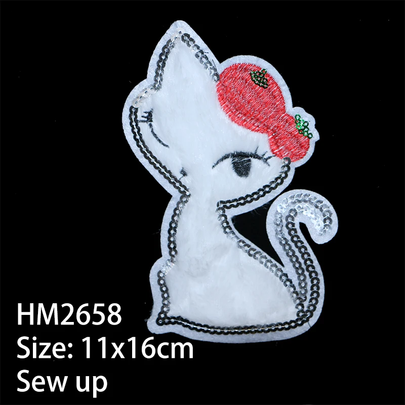 Cartoon Color flannel Patch Cat Sequins icon Embroidered Applique Patches For kawaii clothes DIY Iron on Badges on a backpack