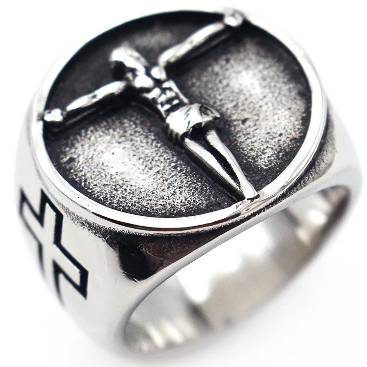 Bxzyrt 2021 New Men Vintage Rings Silver-Color Cross Ring Fashion Men's Stainless Steel Ring Punk Style Anniversary Gifts