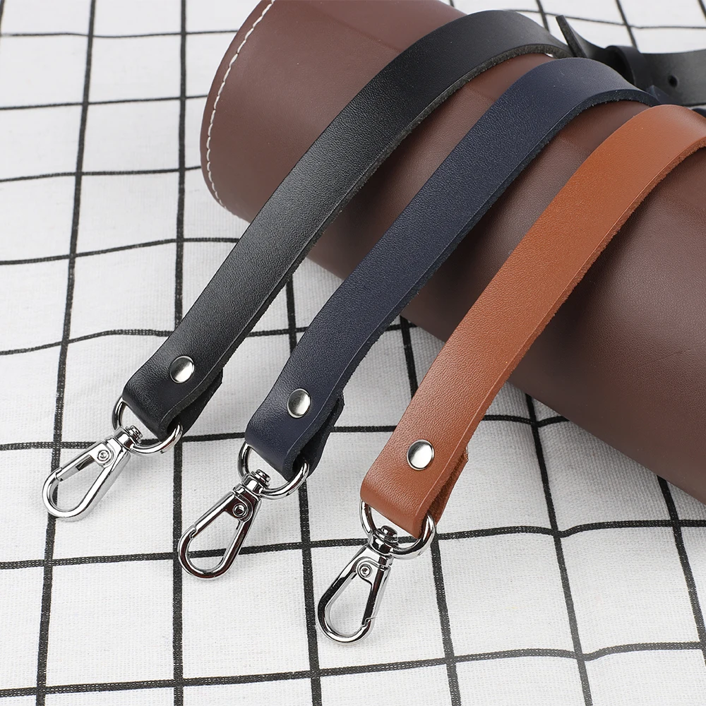 Women Genuine Leather Shoulder Bag Strap DIY Purse Handle Adjustable Crossbody Handbag Belt Replacement Silver Clasp