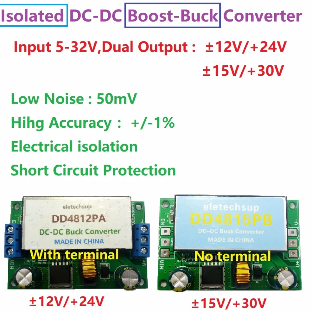 15W Isolated Dual Power Supply 5-32 to +-12V 15V 24V 30V DC DC Boost-Buck Converter Board for Car Audio Speaker Subwoofer