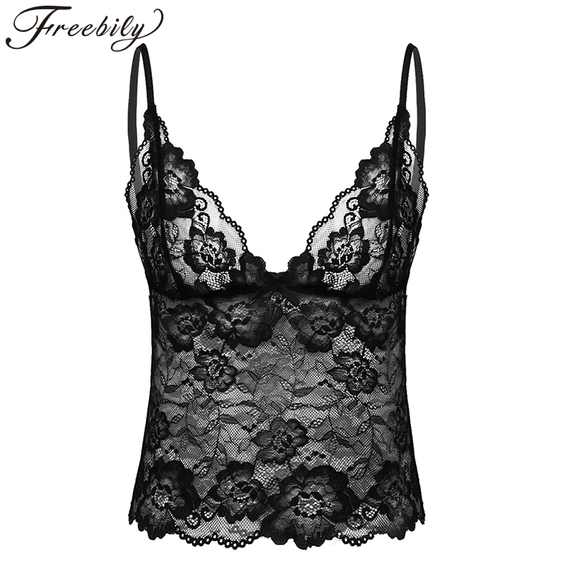 

Men's Sissy Lingerie See Through Sheer Lace Adjustable Spaghetti Straps Camisole Vest Crop Top Sexy Nightwear Male Gay Underwear