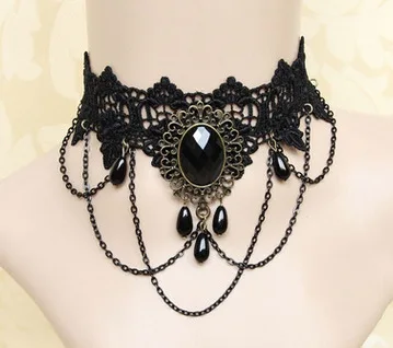 Halloween Sexy Gothic Chokers Crystal Black Lace Hals Collares Choker Ketting Vintage Victoriaanse Steampunk Sieraden