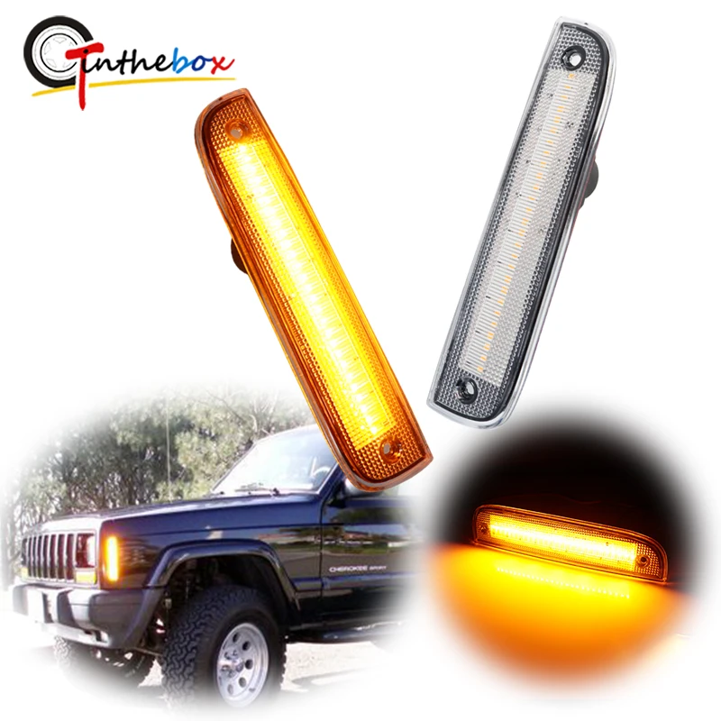 Gtinthebox Amber / White LED Car Front Bumper Fender Flare Lights For 1997-2001 Jeep Cherokee Side Marker Turn Signal Lights 12V