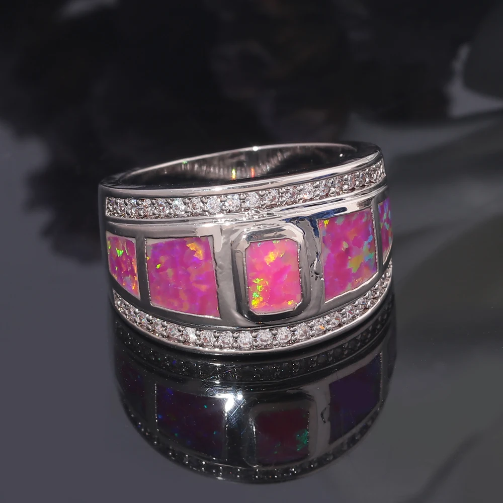 CiNily Created Pink Fire Opal Cubic Zirconia Silver Plated for Women Jewelry Party Gift Ring Size 7-11 OJ6582
