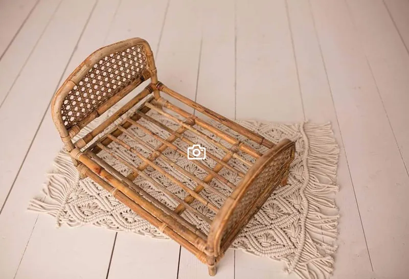 Newborn Photography Props Wooden Baby Bed Woven Rattan Bamboo Chair Newborn Baby Bed Photography Props for Infant Boys Girls