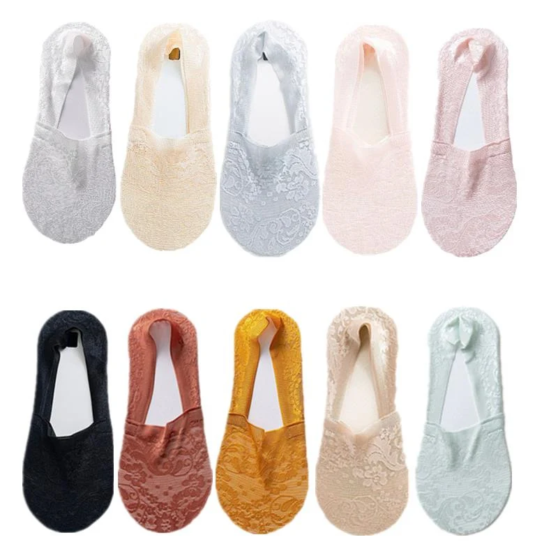 5 Pairs Fashion Women Girls Summer Socks Style Lace Flower Short Sock Antiskid Invisible Ankle Socks New 10 colors