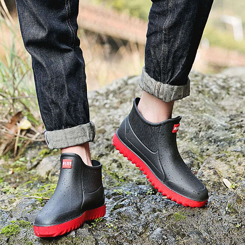 Rain Shoes Men\'s Rubber Boots Slip-on Rain Boots Men Ankle Boot Waterproof Kitchen Working Shoes Fishing Boots Non-slip Galoshes