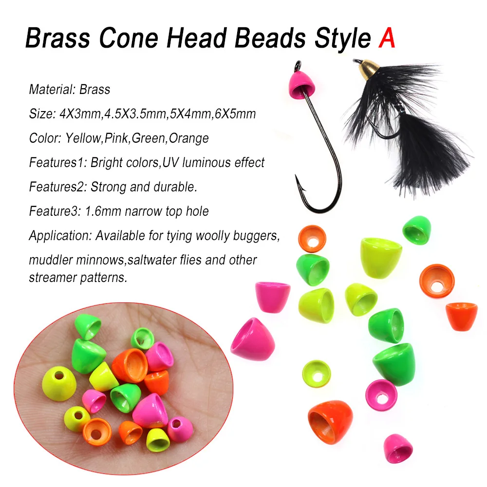 10pcs/40pcs Fishing Fly Tying UV Brass Cone Head Beads For Tying Woolly Bugger Minnow Streamer Saltwater Tube Fly Tying Material