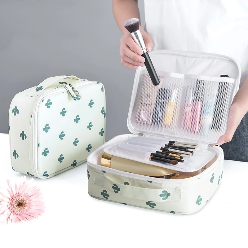 Bolsa de cosméticos para mujer, bolsa de maquillaje con doble cremallera, bolsas de almacenamiento de artículos de tocador, Kit de viaje, bolsa de