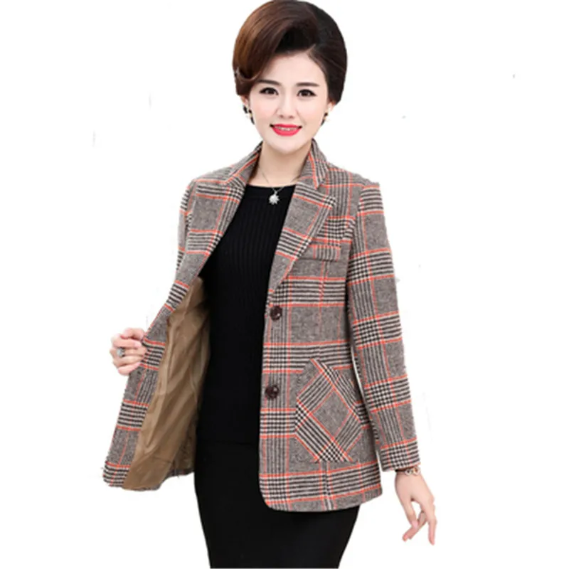 

2022 New Middle-aged and elderly Women's Blazer Spring and Autumn Plaid Suit Fashion Spring Short Jackets A78