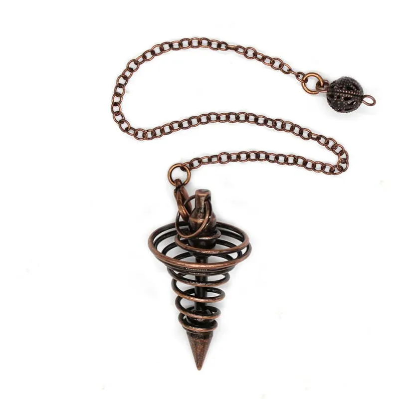 Péndulo de Metal para mujer y hombre, Péndulo de Radiestesia, colgante de pirámide curativa, collar en espiral, amuleto de Reiki