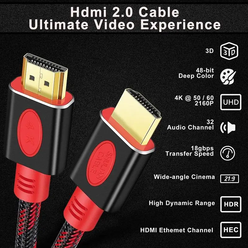 Shuliancable  HDMI Cable 2.0 4K/60Hz ARC 3D Splitte switcher for TV Laptop PS3/4 Computer xbox HDR Video Cables